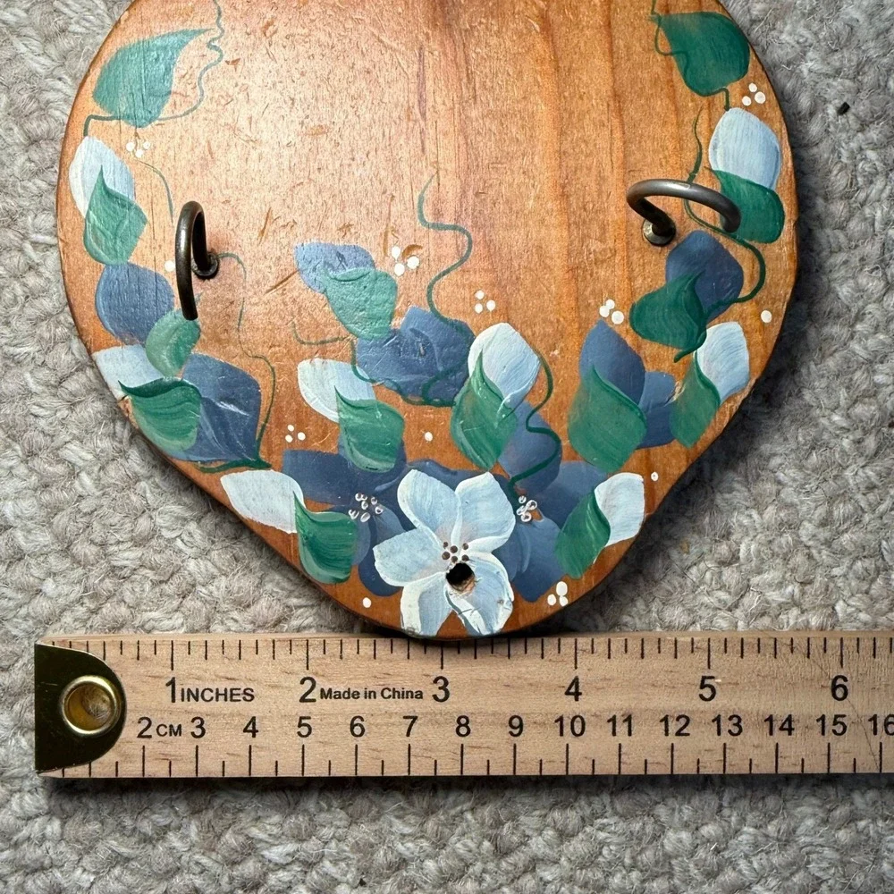 Vintage Hand Painted Wood Wall Hook Rack Floral Cottagecore Decor